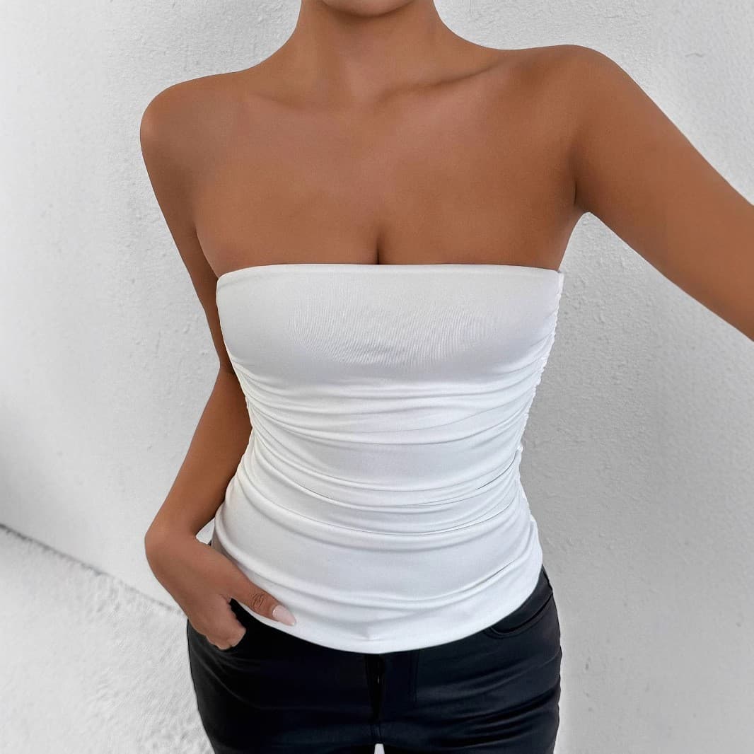 Amazon Summer Best-Selling Women's Off-Shoulder One-Shoulder Wrap Top, European and American Sexy Fashion Basic Tube Top