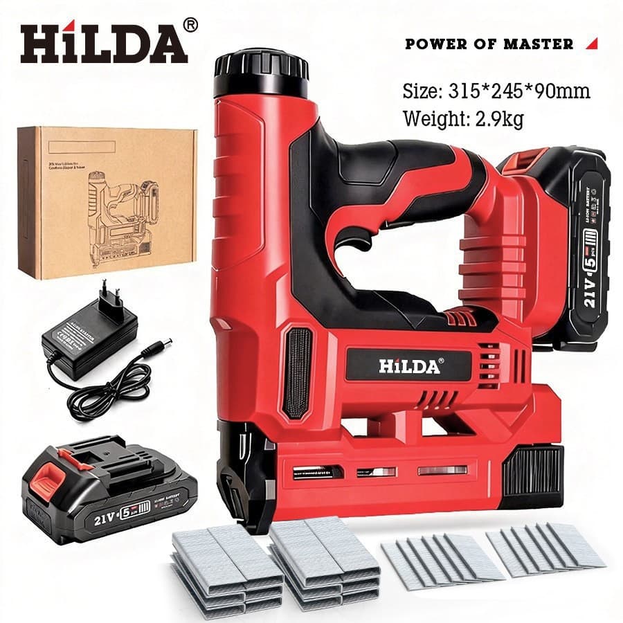 Electric Staple Gun, Nail Gun, Cordless Lithium-Ion Nailer, High-Power Electric Tool Kit for Home Woodworking