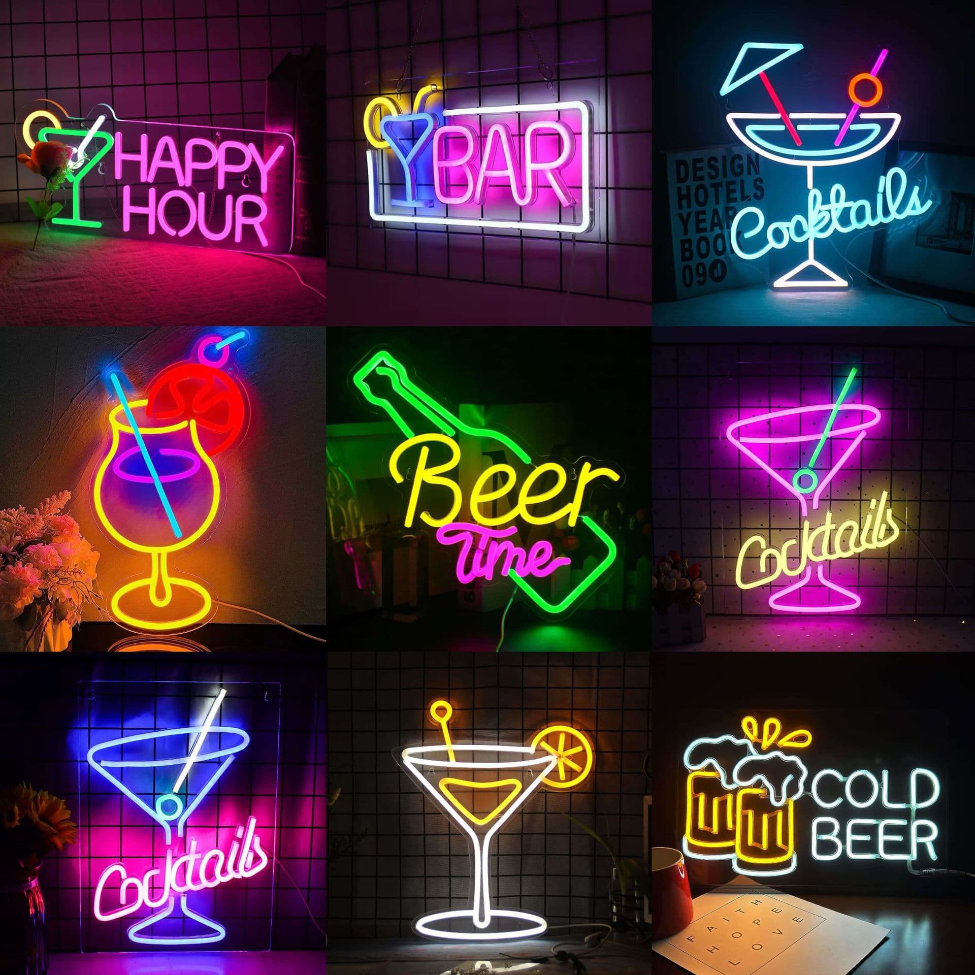 Amazon Cross-border Foreign Trade LED Neon Light Bar Bottle Wall Decoration Beer Mug Cheers Beer Wholesale