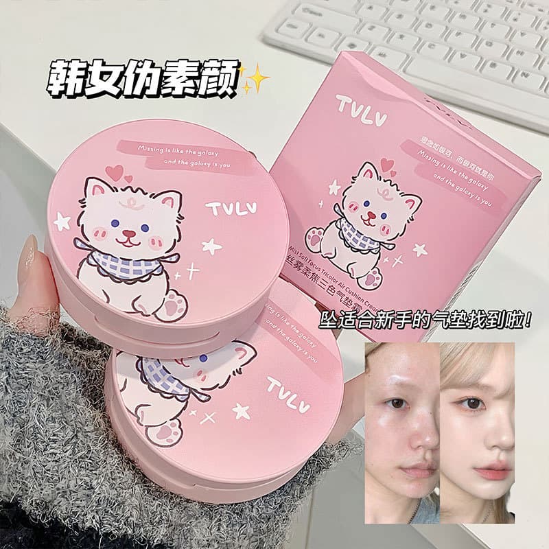 TVLV Silk Mist Soft Focus Three-Color Cushion BB Cream Milk Cream Texture Three Effects in One Box with Puff and Mirror Makeup Touch-Up Essential