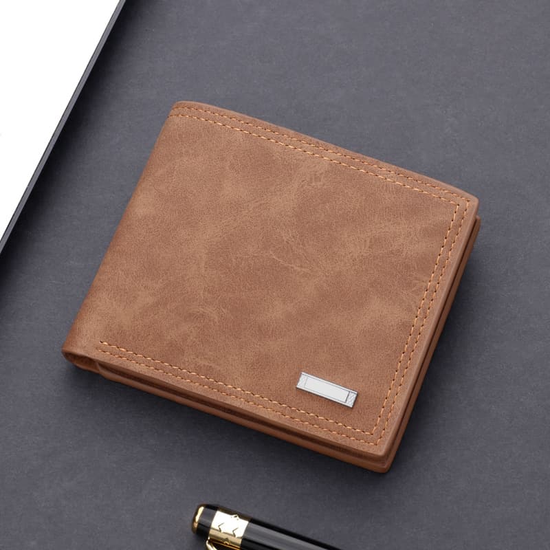 Men Short Wallet Leather Bifold Wallet Multiple Card Slots Available Driving License Retro Clip Soft Polyester Lining