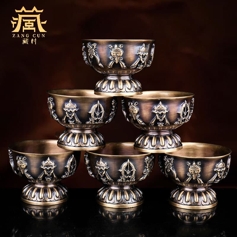 Tibetan Village Eight Auspicious Water Offering Bowl, Indoor Home Holy Water Cup, Purification Cup, Buddha Worship Cup, Desktop Decoration