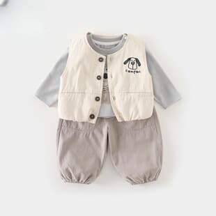 Boys' Set Autumn 2026 New, Baby Boy Vest Base Layer Shirt Pants, Infant Toddler 3-Piece Outfit
