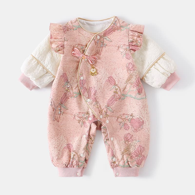 One-Year-Old Baby Romper with Fleece Lining, Thickened Infant Clothing, Winter Outfit for Infants and Toddlers, Full Moon and Hundred-Day Celebration Outfit, First Birthday Formal Wear