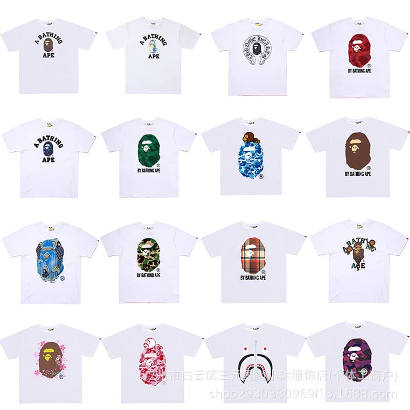 Cross-border Premium Trendy Brand Short Sleeve Unisex Cartoon Colorful Letter Camouflage Print Pure Cotton Loose T-Shirt Half Sleeve Tee