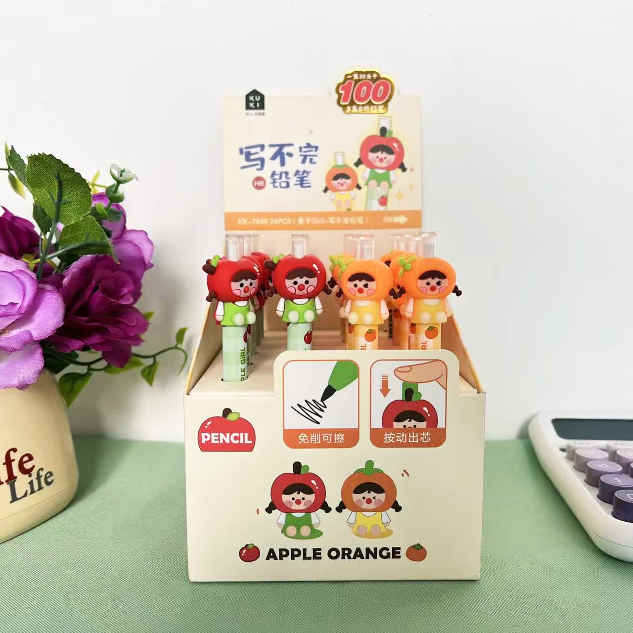 Cartoon fruit doll can't finish writing pencil, no need to sharpen, press to remove the core, special erasable pen for students to practice calligraphy, essential stationery