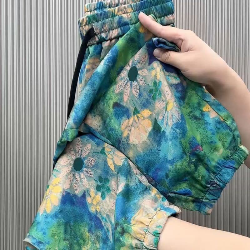 2026 Summer New Ice Silk Pants for Women, Thin, Stylish Floral Pants, Outer Wear Casual Pants, Fashion Cropped Jogger Pants, Trendy