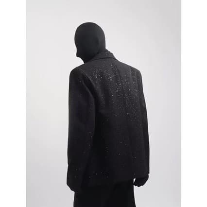 Black Premium Light Luxury Starry Suit Jacket for Men, Niche Pearl Chain Design, Trendy Fashion Stage Costume