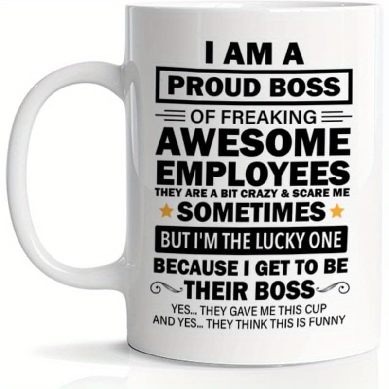 Cross-border Best-selling Sublimation Gift Mug with Round Handle, Inner Color White Cup I AM A PROUD BOSS Ceramic Mug