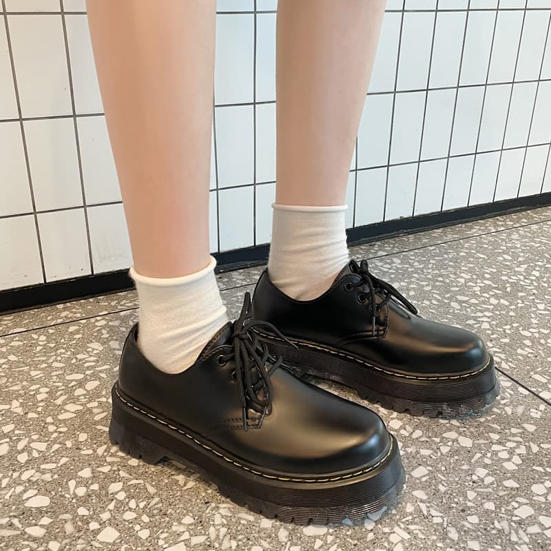 Platform Retro Flats for Women, British Style Rubber Platform Sole Student Martin Shoes