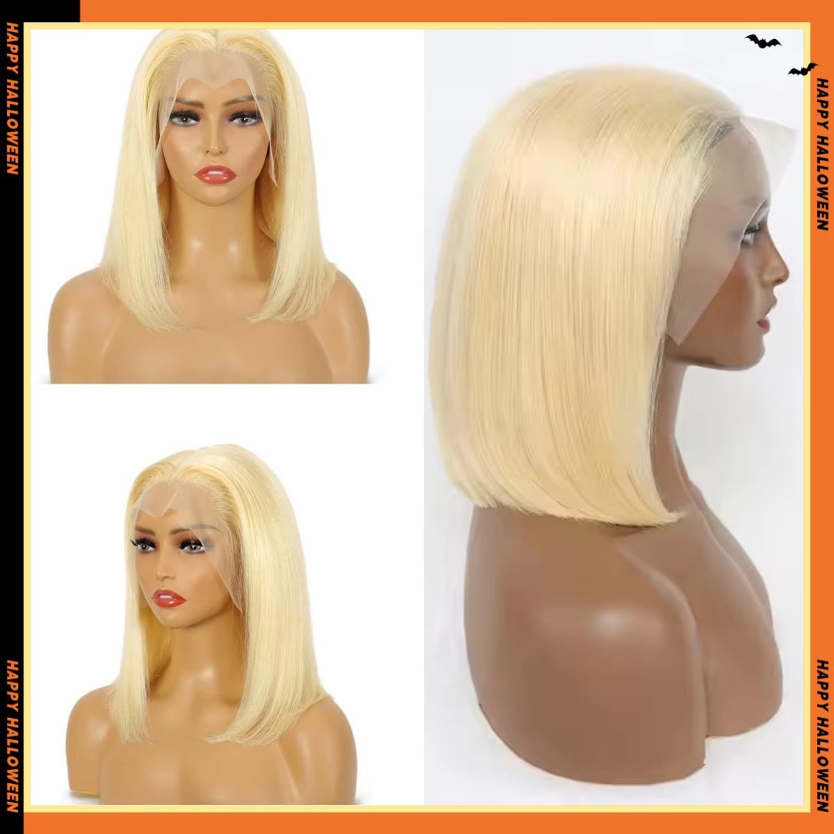 13x4 Lace Front Bob Wig 613 Full Human Hair Straight Wig for Cross-border European and American Black Women Blonde