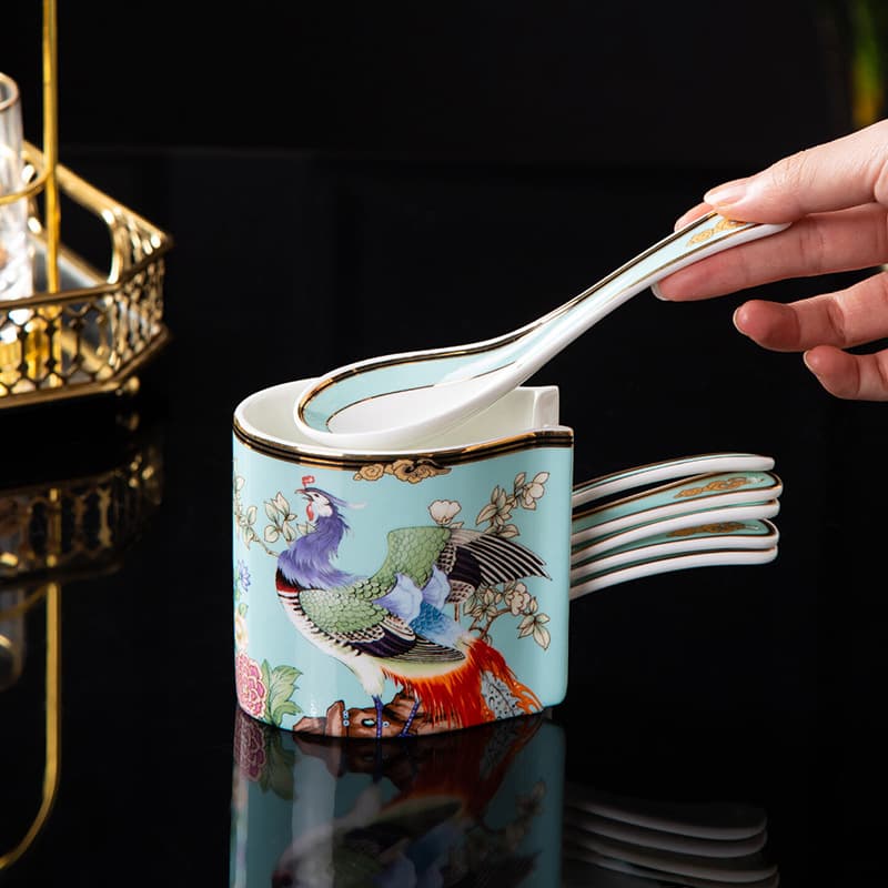 Bone China Spoon & Fork Holder Small Spoon Storage Rack Soup Spoon Stand High-Aesthetic Spoon Tube Storage Box