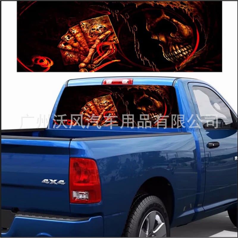 A107 Death Poker Skull Rear Window Pattern Decal Truck SUV Car Rear Windshield Car Sticker