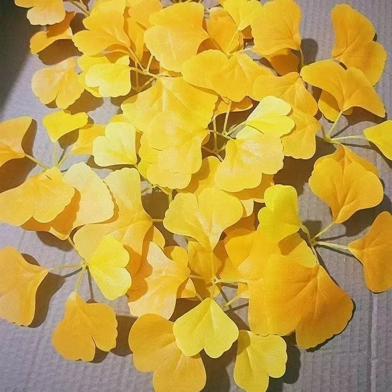 Simulated Honeysuckle Tree Single Piece Ginkgo Leaf Yellow Green Fake Leaves Fallen Leaves Wedding Decoration Tree Leaves
