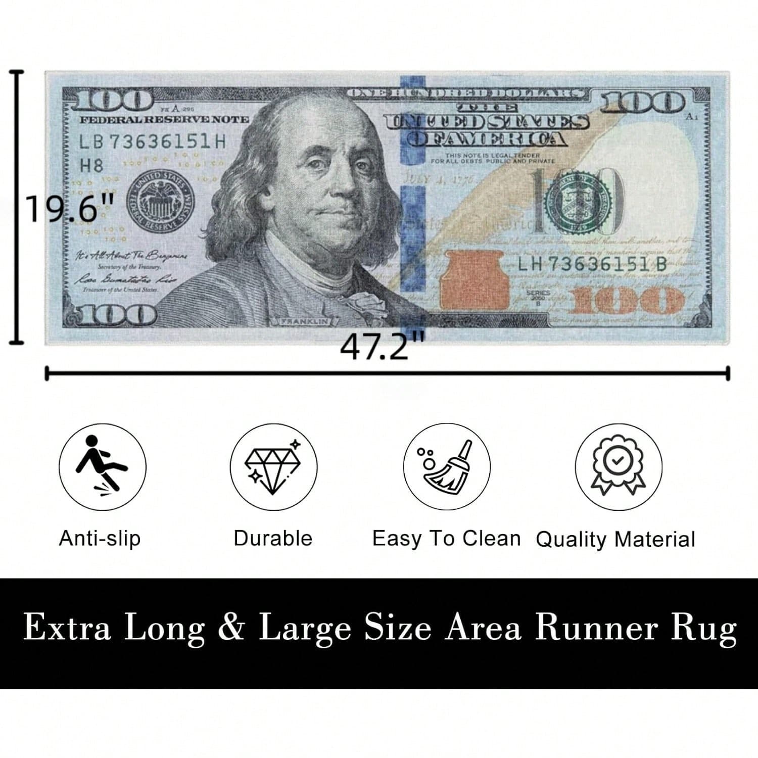 Cross-border USD Banknote Bedroom Bedside Rug, Window Sill Mat, Durable and Stain-Resistant, Soft Living Room Sofa Anti-Slip Foot Mat, In Stock