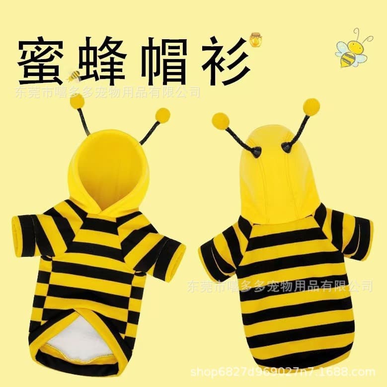Dog Hooded Bee Costume for Teddy Bichon Small Dogs Spring Autumn Cat Hoodie Dog Clothing