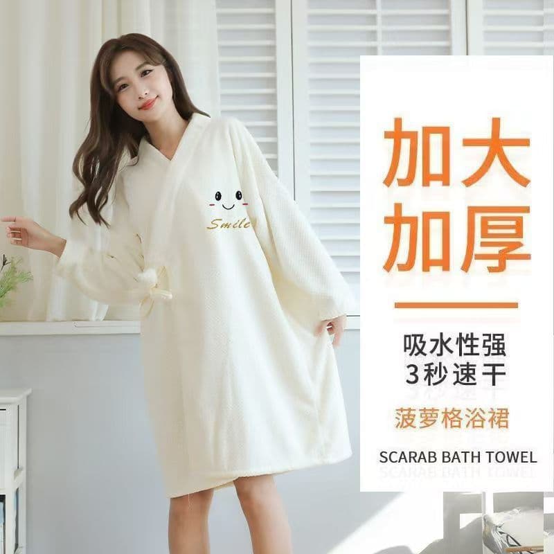 Autumn and winter long-sleeve bath towel wearable bathrobe style, absorbent quick-dry thickened extra-long tie-dye coral fleece for bathing