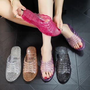 Women's Summer New Slippers, Non-Slip Transparent Jelly Slippers, Comfortable Bathroom Slippers, Thick Sole, Fashionable for Outdoor
