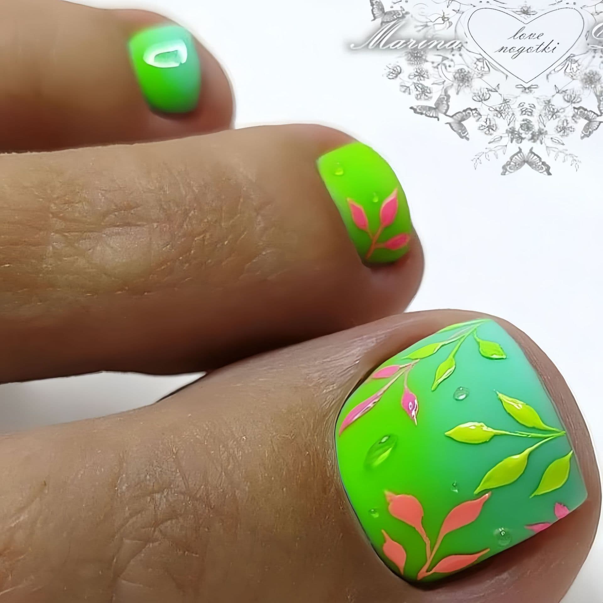 Press-on toenail patches Green plant toenail patches Summer fashion manicure patches