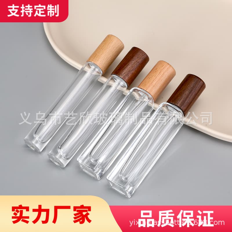 Perfume Refill Bottle Glass Empty Bottle 10ml Cosmetic Spray 15ml Sample Perfume Bottle Wooden Lid