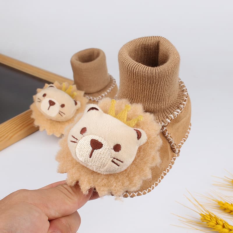 Autumn/Winter Infant Shoes 0-1 Year Newborn Fleece-Lined Warm Sock Shoes Soft-Sole Walking Baby Cotton Shoes Non-Slip Heel