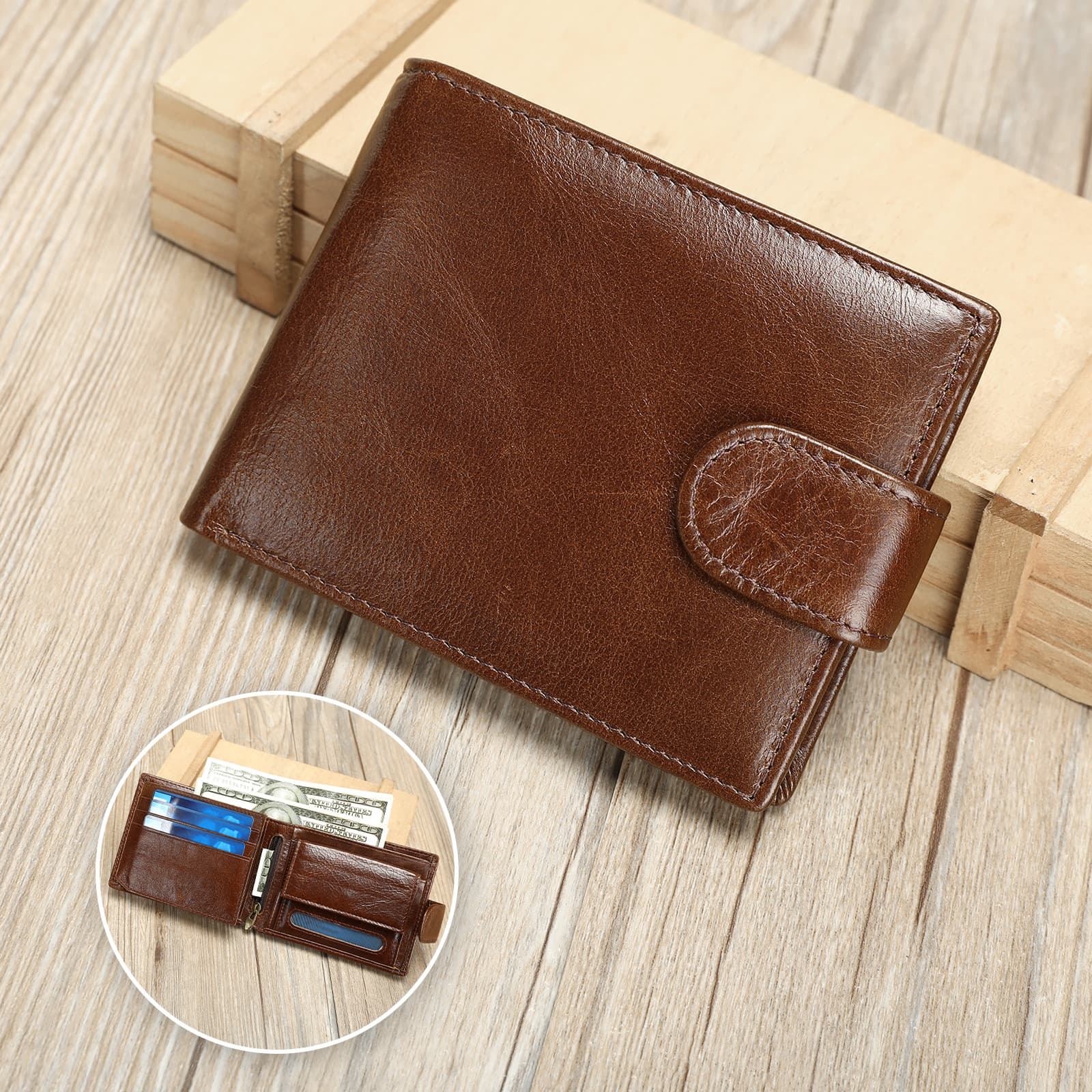Multi-functional Anti-theft Classic Vintage Wallet Card Holder, Cross-border Genuine Leather Men's Short Wallet, Multiple Card Slots