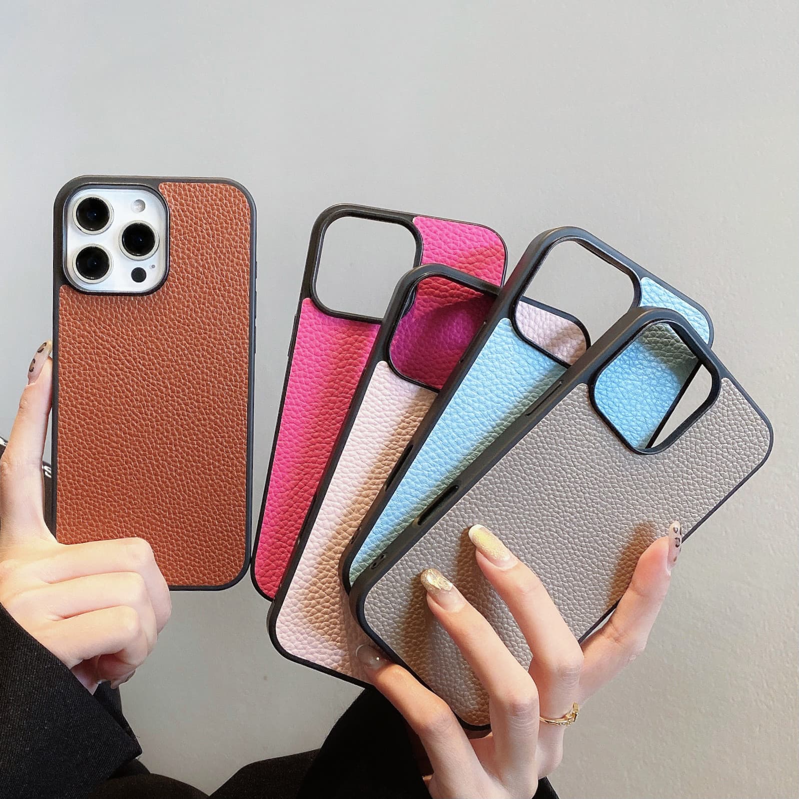 Compatible with Apple iPhone 17 Pro, New Lychee Texture Genuine Leather Feel Leather Phone Case, Apple 16 Phone Case