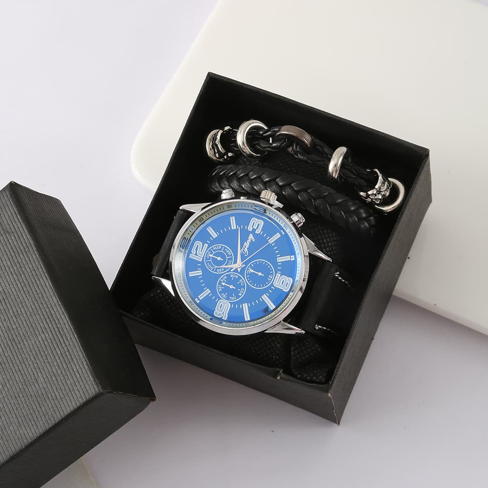 Gift Set Men's Gift Quartz Watch Bracelet Gift Box Set Gift for Dad Valentine's Day Promotion