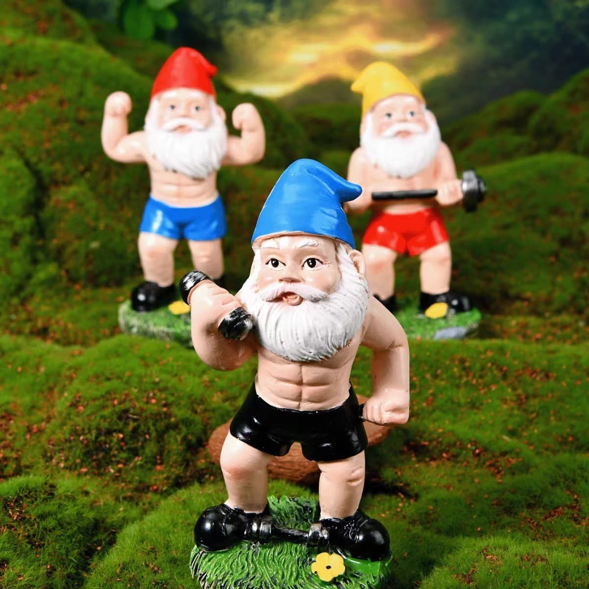 Cross-border Outdoor Fun Fitness Dumbbell Weightlifting Gnome Yard, Lawn, Patio, Indoor Gnome Statue Decoration