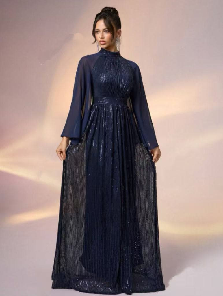 2026 Export Elegant Sequined Raglan Sleeve Long Evening Dress for Women, Personalized Sequined Gown