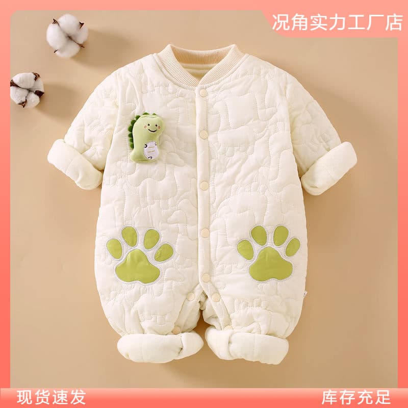 Autumn and Winter Newborn Baby Thickened Cotton Padded Romper Set for Boys and Girls, Infant Cotton Clothing and Suit Trendy