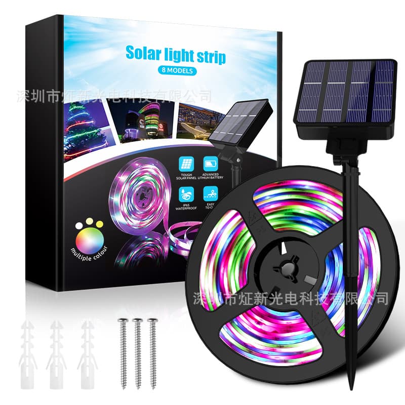 LED solar photovoltaic light strip 10 meters 240 lights decorative lights waterproof RGB chasing lights 150 LEDs 5 meters