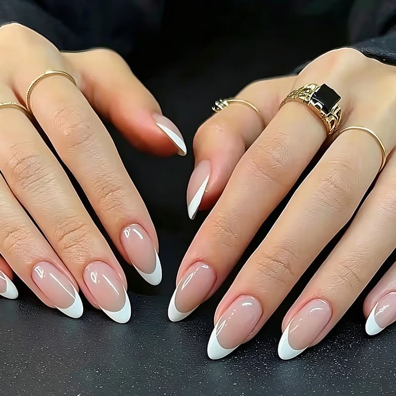 Cross-border Solid Color French Wear Nails Almond Shape White-Looking Fake Nails Simple Nail Tips Press On Nails