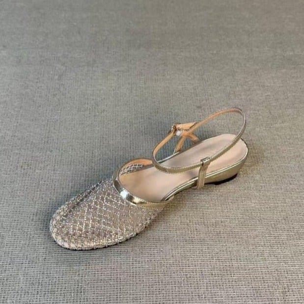 Fairy-Style Rhinestone Cut-Out Sandals for Women, 2026 New Summer Style, Woven Mary Jane Fishnet Flats for Dresses