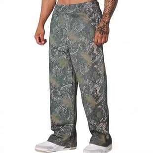 YOUNGLA American Casual Camo Print Straight Leg Pants Loose Fit Sweatpants for Sports and Fitness