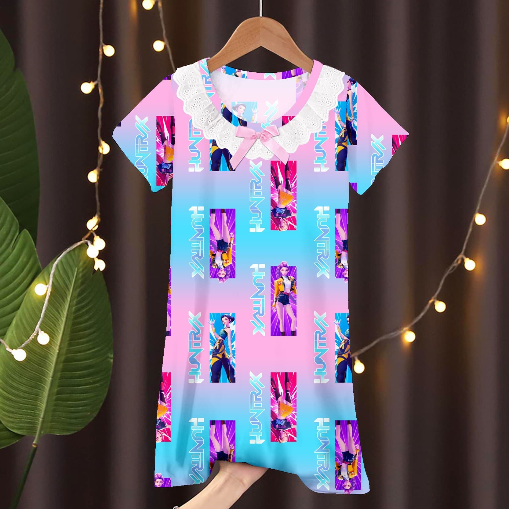 Children's Summer Pajamas, Lace-Trimmed Short-Sleeve Nightgown for Girls, Cute Cartoon Toddler Dress, Wholesale