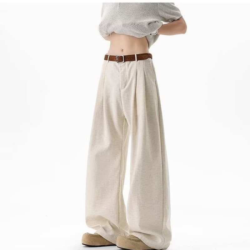 Old Money Style Linen-Like Pleated Wide-Leg Trousers for Men, Summer Thin Loose Casual Straight-Leg Flowing Long Pants