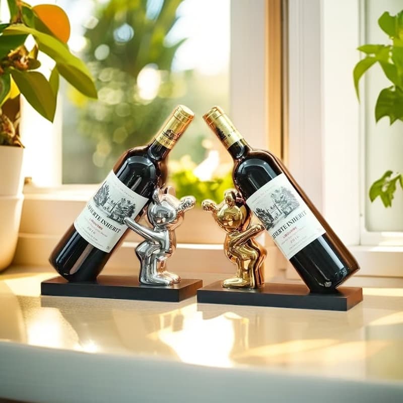 Wholesale trendy bear bar wine rack, modern wine cabinet, dining room decoration, living room and entryway ornament, wine glass storage