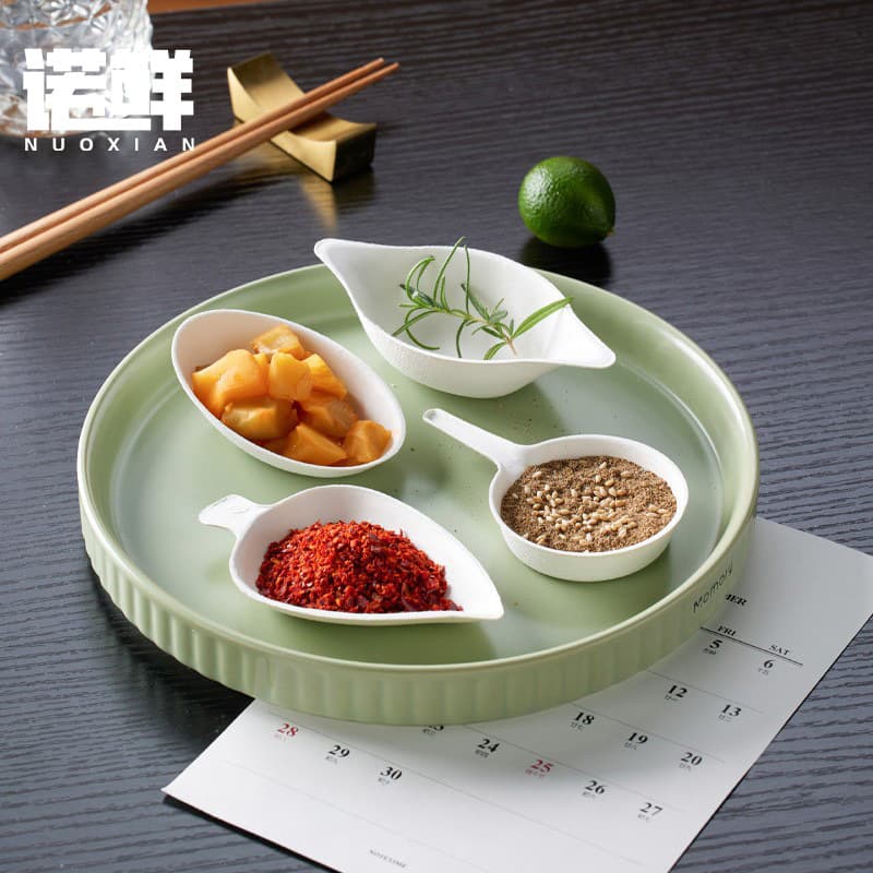 Disposable Sugarcane Pulp Shaped Dipping Sauce Dish for BBQ and Western Cuisine, Thickened Eco-Friendly Creative Drawing Plate Mat