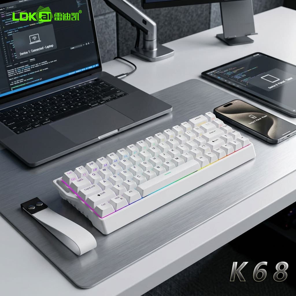 K68 Tri-Mode Mechanical Keyboard RGB Backlit 68 Keys Side-Printed Bluetooth Wireless Wired Gaming Office Keyboard