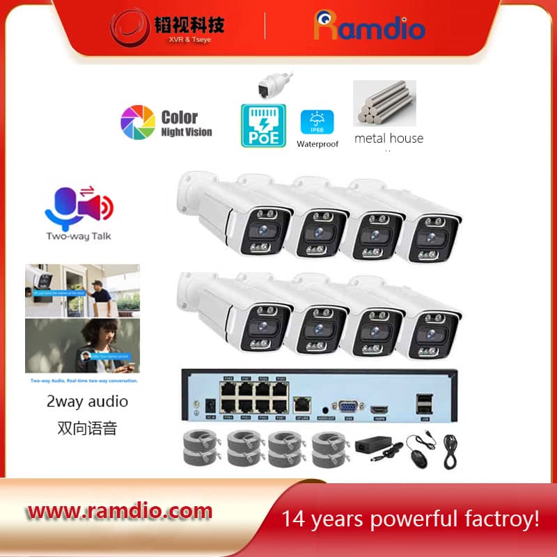 2-Way Audio 8CH 5MP Outdoor Metal Bullet POE Camera NVR Kit