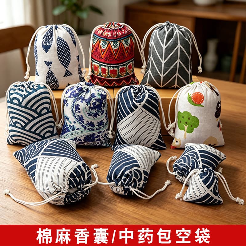 Linen Mini Sachet Bag Empty Pouch for Dried Flowers Herbs Medicine Packaging Mosquito Repellent Sachet Drawstring Storage Bag