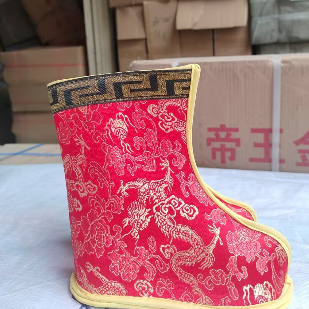 Mazu Goddess Soft Body Statue with Embroidered Dragon Palace Boots, Handmade Dragon Boots, Black Boots as Offerings, Funeral Shoes and Clothing