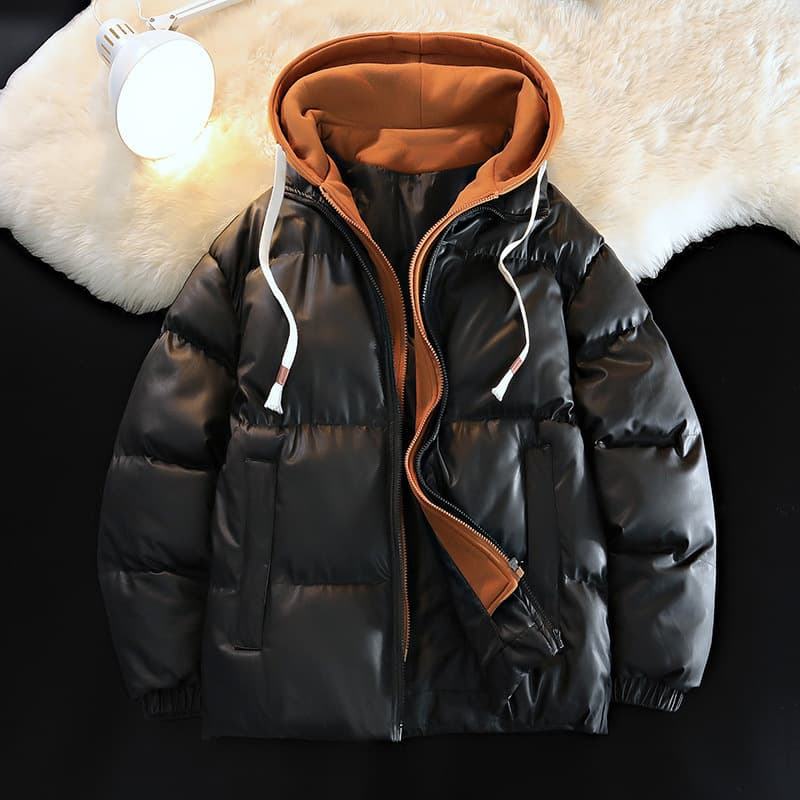 Foreign trade winter new warm and loose fake two-piece cotton coat men's coat trendy fashion thickened hooded cotton jacket in stock