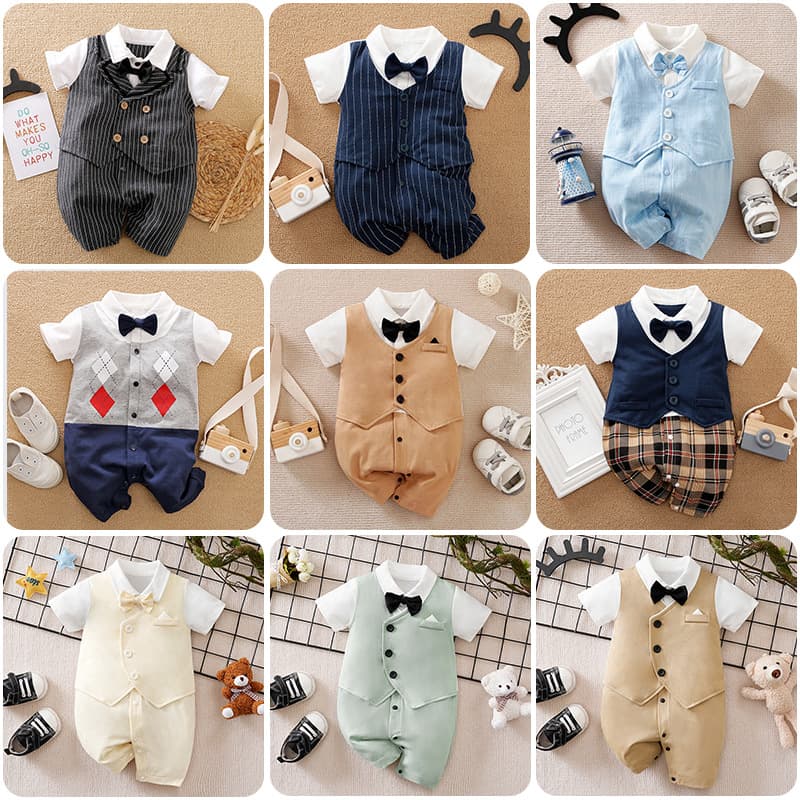 Baby Clothes Summer Infant Class A Newborn Toddler Gentleman Short Sleeve Bodysuit Romper