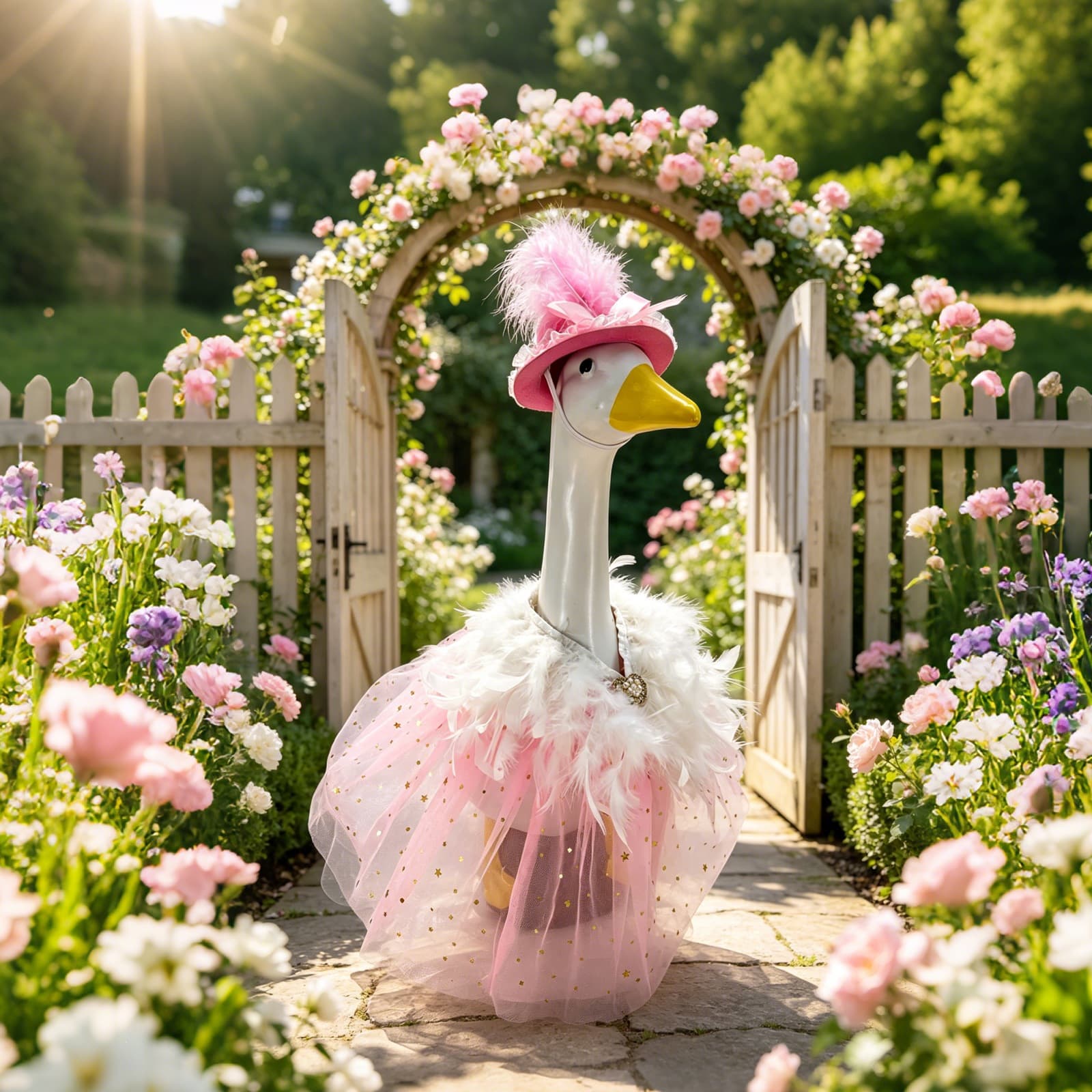 Cross-Border 2026 New Model 23inch Porch Goose Pink Gauze Dress Goose Costume Holiday Pet Garden Goose Statue Decoration