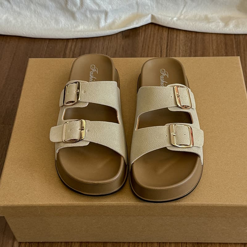 Belt-Buckle Adjustable Thick-Sole Sandals for Women French Style Outdoor Spring Summer Fashion Soft Sole Beach Shoes
