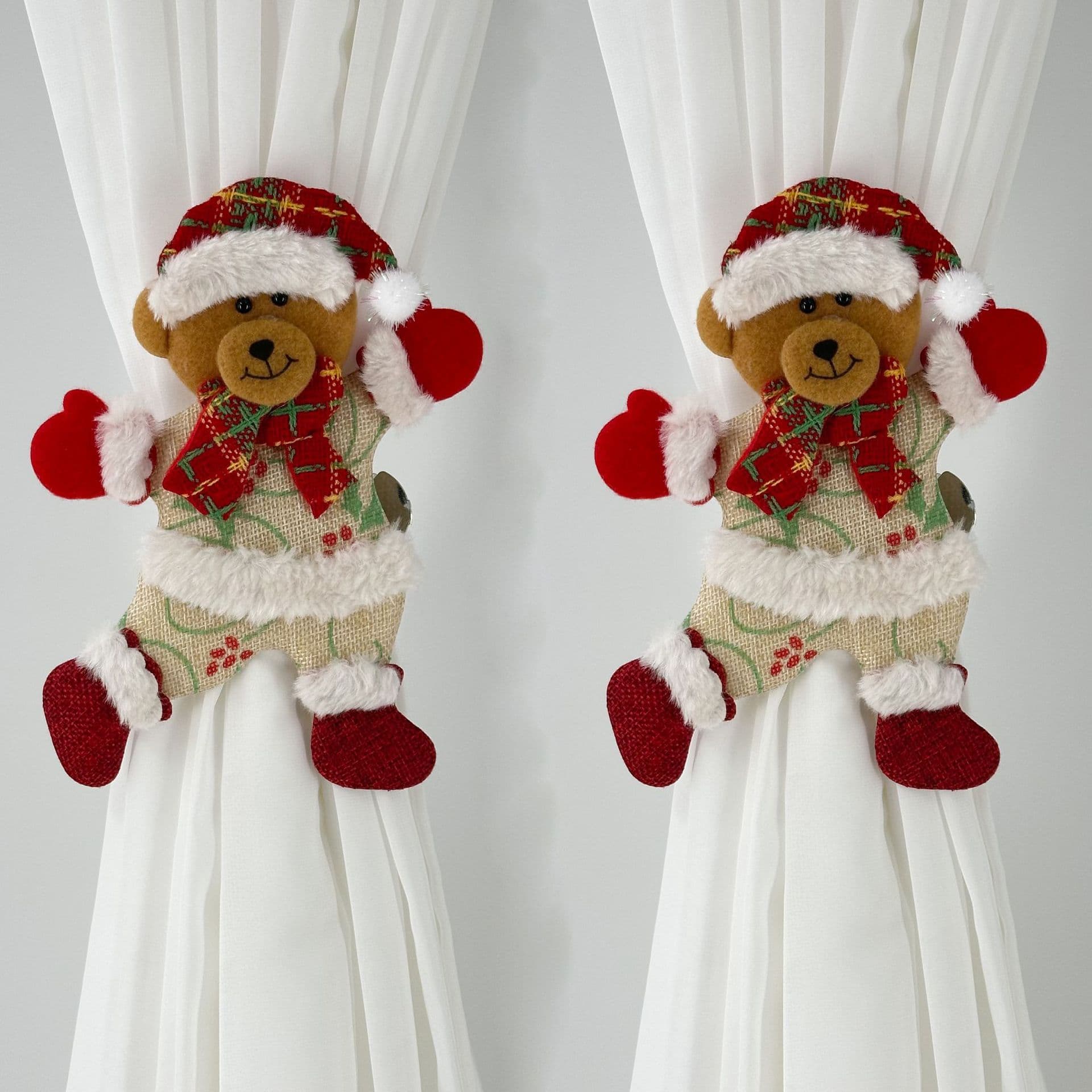 Dancing Bear Snowman Reindeer Christmas Tree Scene Decoration Curtain Clips, Curtain Tiebacks