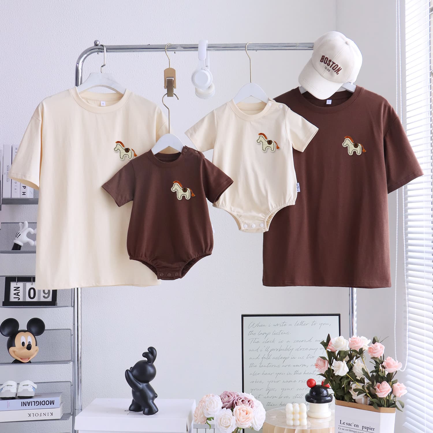 Mother-Child Summer Short Sleeve T-Shirt Premium Embroidery Little Pony Birthday Party Family Matching T-Shirt 2026 New