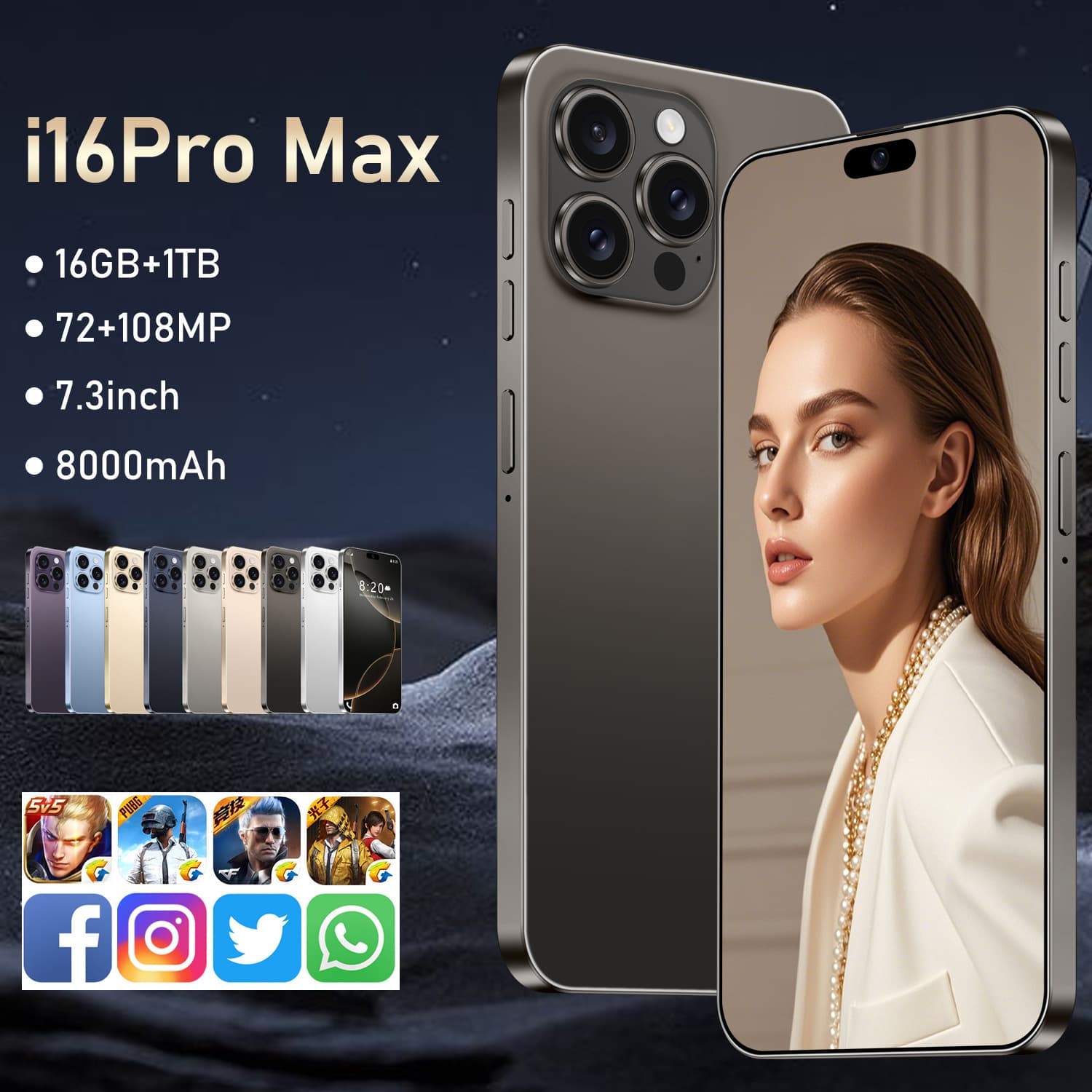 New I16 Pro Max Cross-Border Smartphone 7.3-Inch Large Screen Android Phone Factory Direct Export